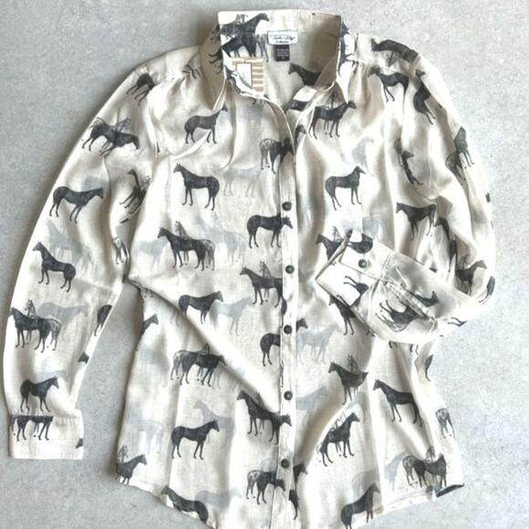 Tasha Polizzi Stallion Print Chiffon Blouse Button Down Shirt Size Medium - Picture 9 of 9